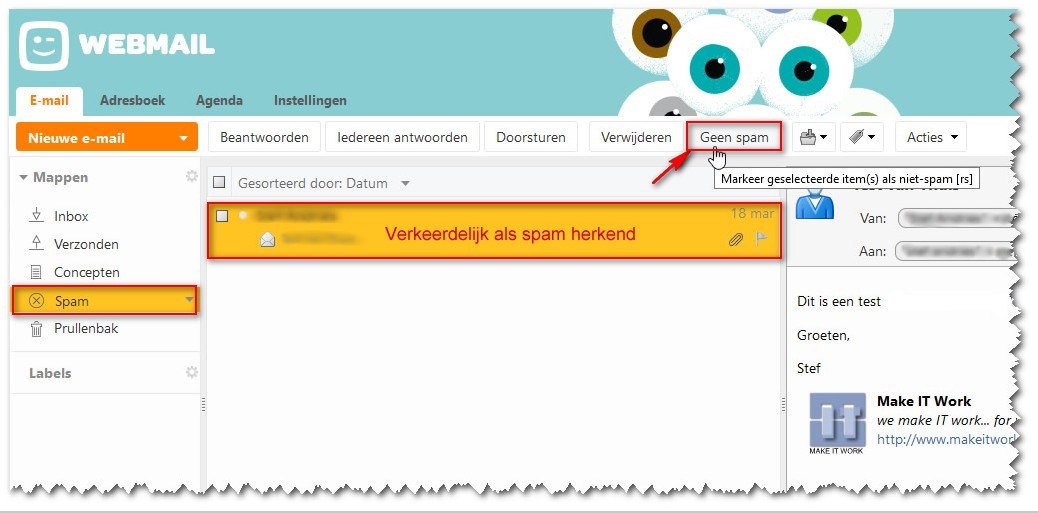 Valse spam aanduiden in Telenet webmaim
